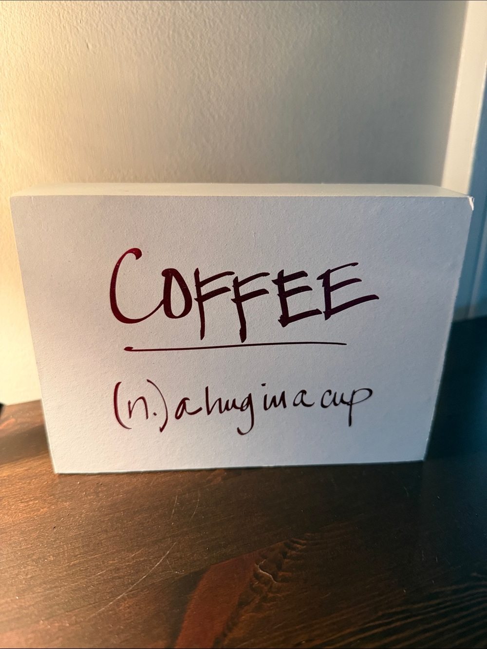 Coffee Wall Sign - White with Dark pink Script